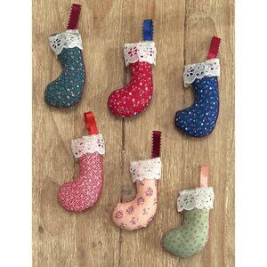 Christmas Mini Stocking Ornament Lot Of 6 Vintage Hand Made 4”